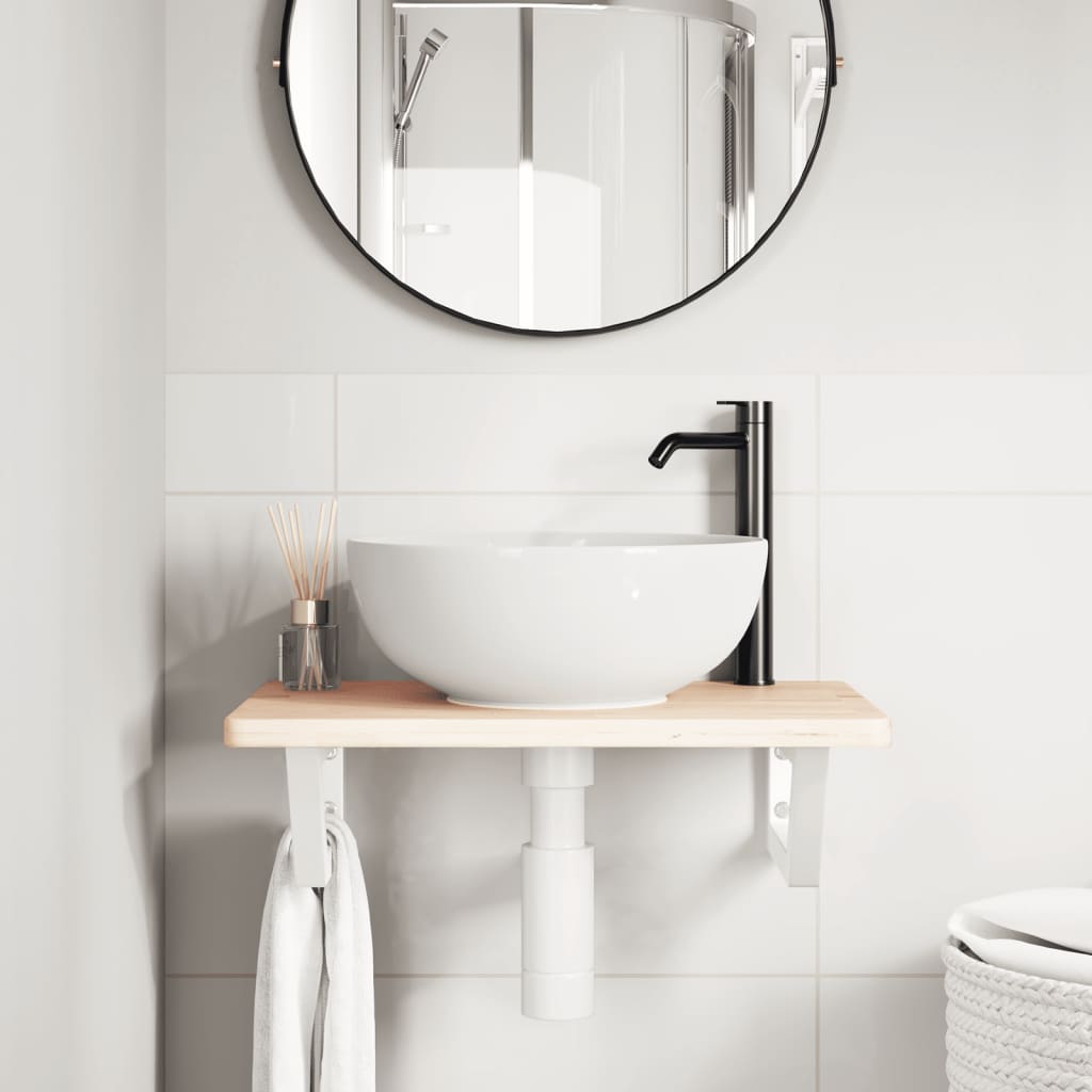 Basin Shelf Wall Mounted Steel and Solid Wood Oak