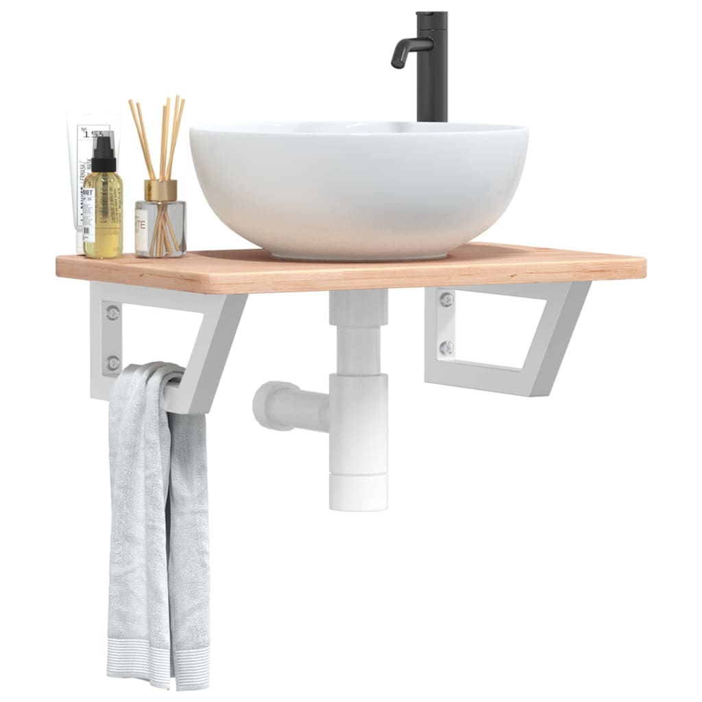 Basin Shelf Wall Mounted Steel and Solid Wood Oak
