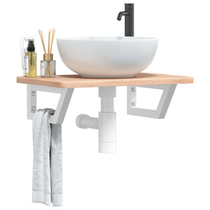 Basin Shelf Wall Mounted Steel and Solid Wood Oak