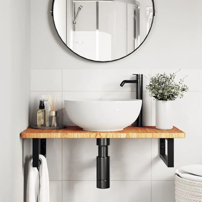 Basin Shelf Wall Mounted Steel and Solid Wood Oak