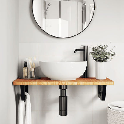 Basin Shelf Wall Mounted Steel and Solid Wood Oak