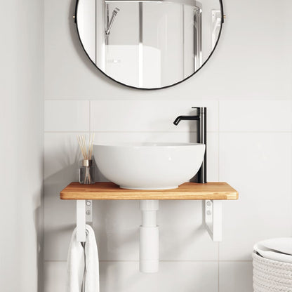 Basin Shelf Wall Mounted Steel and Solid Wood Oak