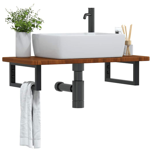 Basin Shelf Wall Mounted Steel and Solid Wood Oak