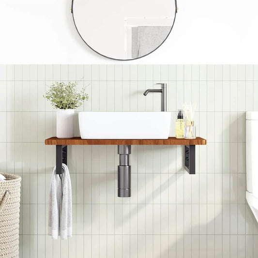 Basin Shelf Wall Mounted Steel and Solid Wood Oak