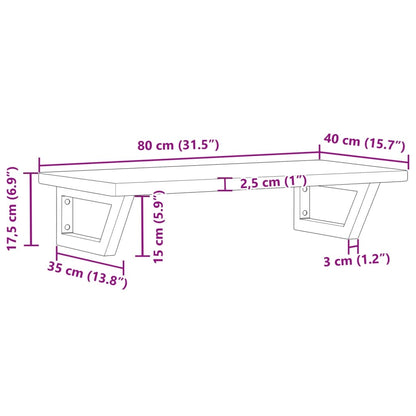 Basin Shelf Wall Mounted Steel and Solid Wood Oak