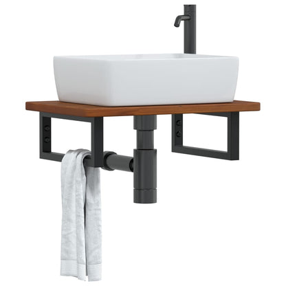 Basin Shelf Wall Mounted Steel and Solid Wood Oak