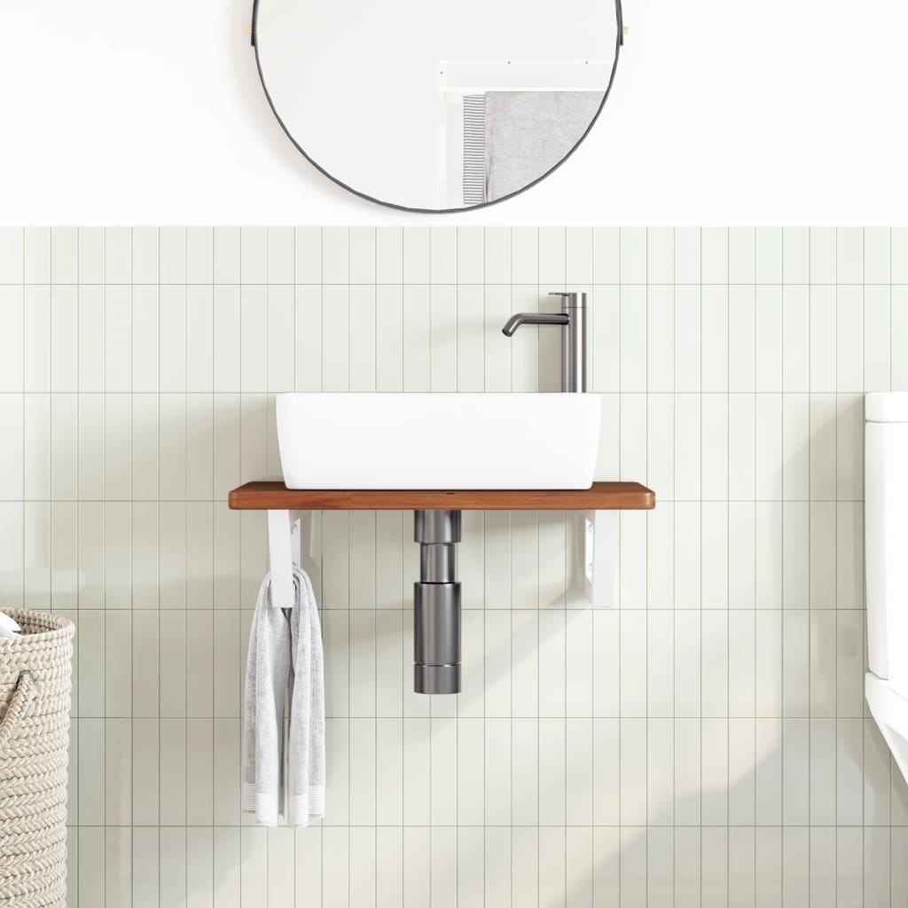 Basin Shelf Wall Mounted Steel and Solid Wood Oak