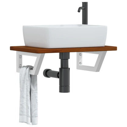 Basin Shelf Wall Mounted Steel and Solid Wood Oak