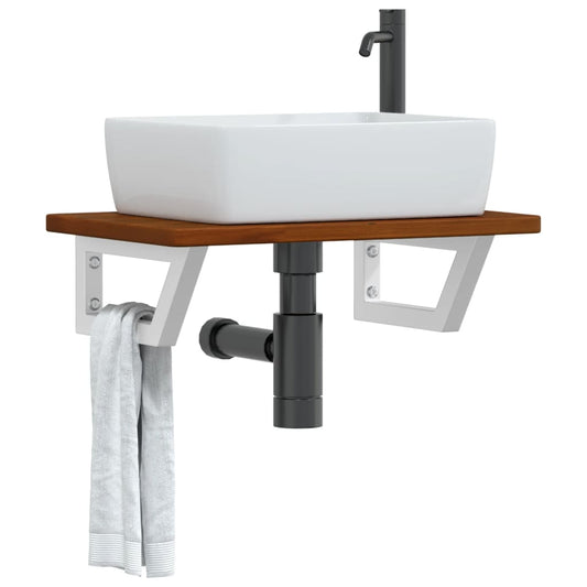 Basin Shelf Wall Mounted Steel and Solid Wood Oak