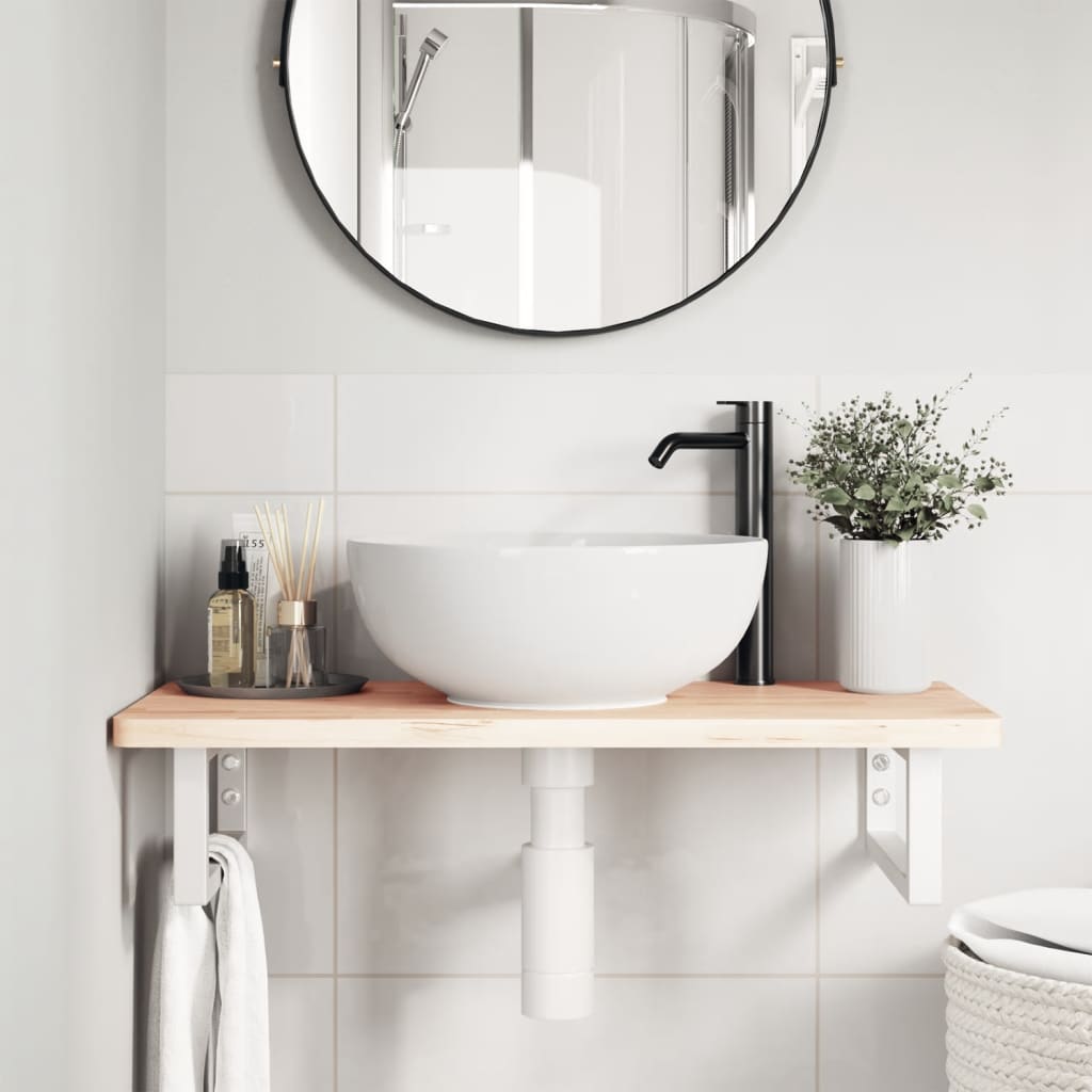 Basin Shelf Wall Mounted Steel and Solid Wood Beech