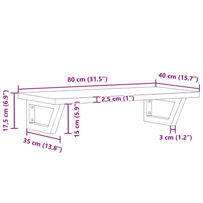Basin Shelf Wall Mounted Steel and Solid Wood Beech