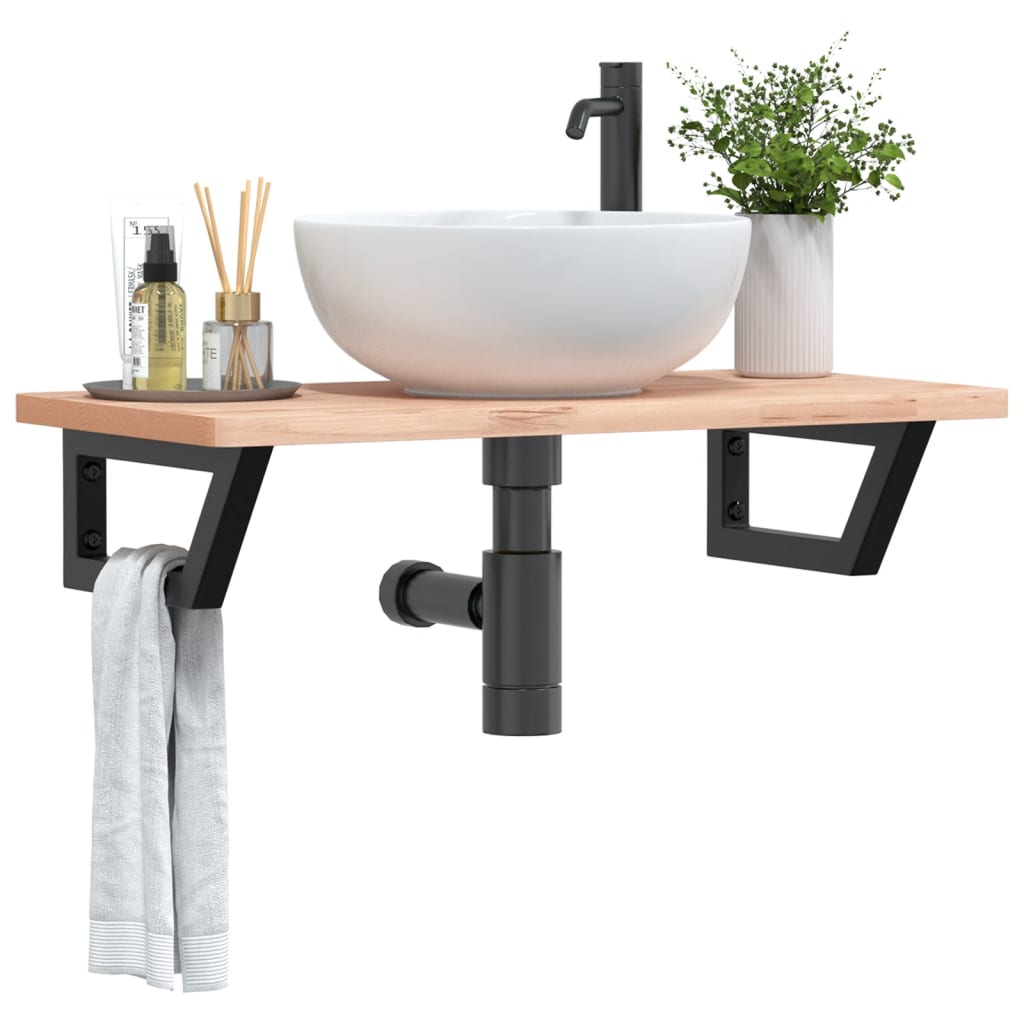Basin Shelf Wall Mounted Steel and Solid Wood Beech