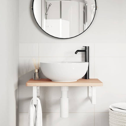 Basin Shelf Wall Mounted Steel and Solid Wood Beech