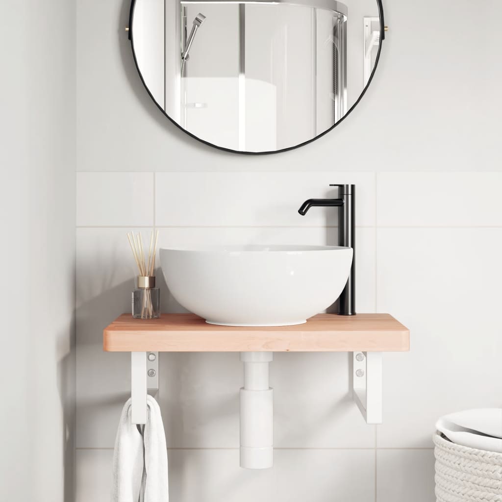 Basin Shelf Wall Mounted Steel and Solid Wood Beech