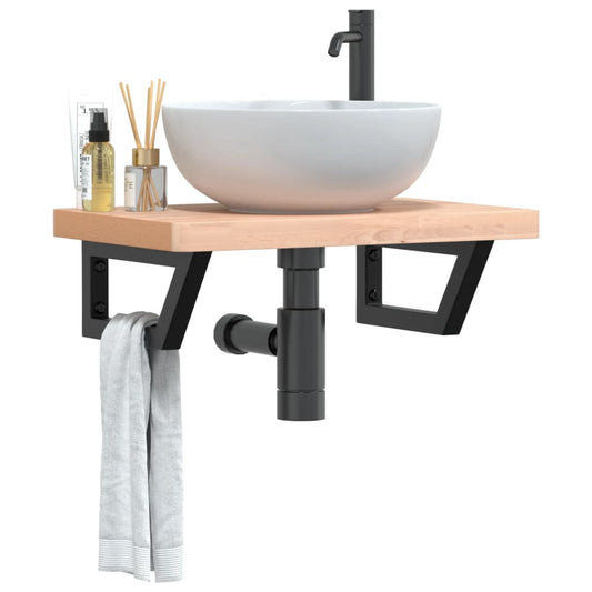 Basin Shelf Wall Mounted Steel and Solid Wood Beech
