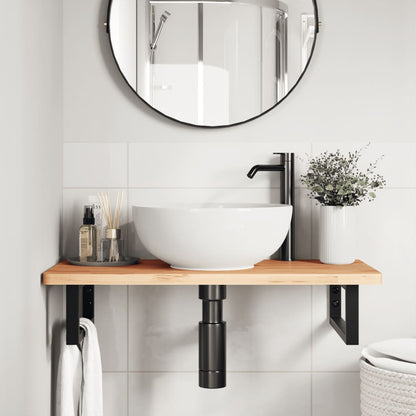 Basin Shelf Wall Mounted Steel and Solid Wood Beech