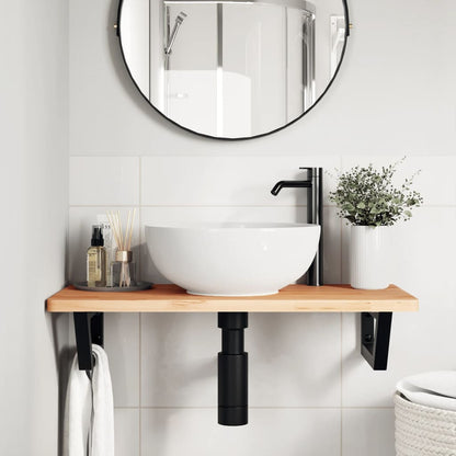 Basin Shelf Wall Mounted Steel and Solid Wood Beech