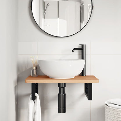 Basin Shelf Wall Mounted Steel and Solid Wood Beech