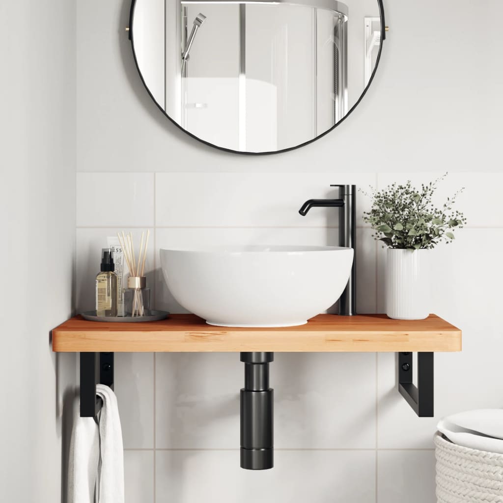 Basin Shelf Wall Mounted Steel and Solid Wood Beech