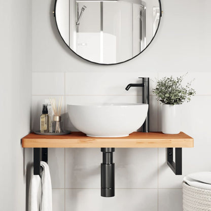 Basin Shelf Wall Mounted Steel and Solid Wood Beech