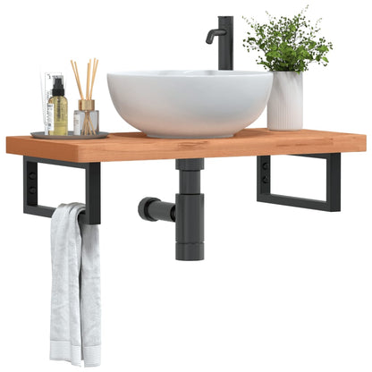 Basin Shelf Wall Mounted Steel and Solid Wood Beech