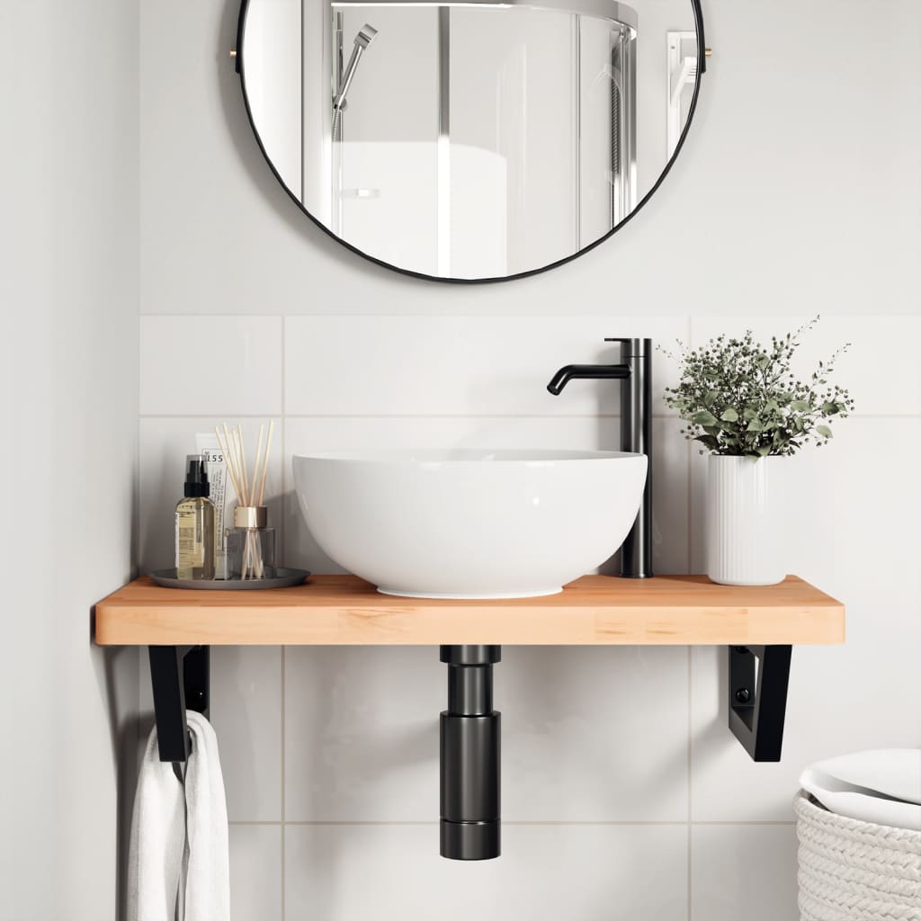 Basin Shelf Wall Mounted Steel and Solid Wood Beech