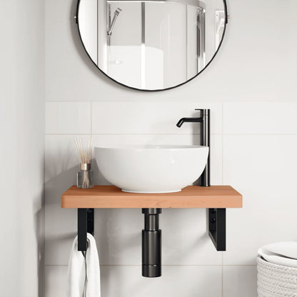 Basin Shelf Wall Mounted Steel and Solid Wood Beech