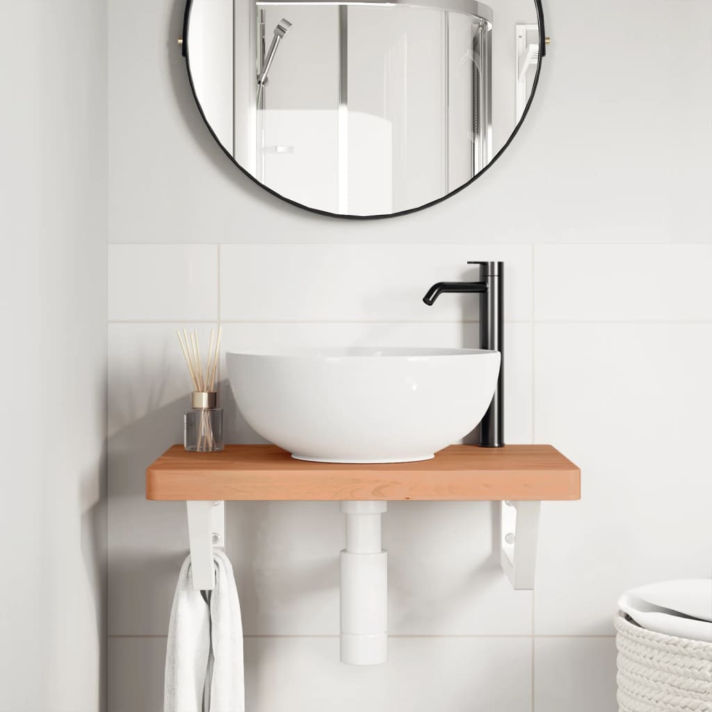 Basin Shelf Wall Mounted Steel and Solid Wood Beech
