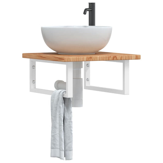 Basin Shelf | Light brown | Solid oak wood with varnish finish, Steel