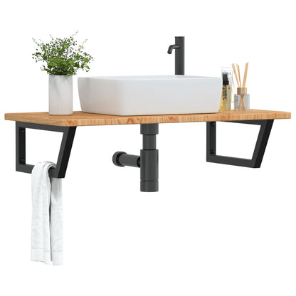 Basin Shelf Wall Mounted Steel and Solid Wood Oak