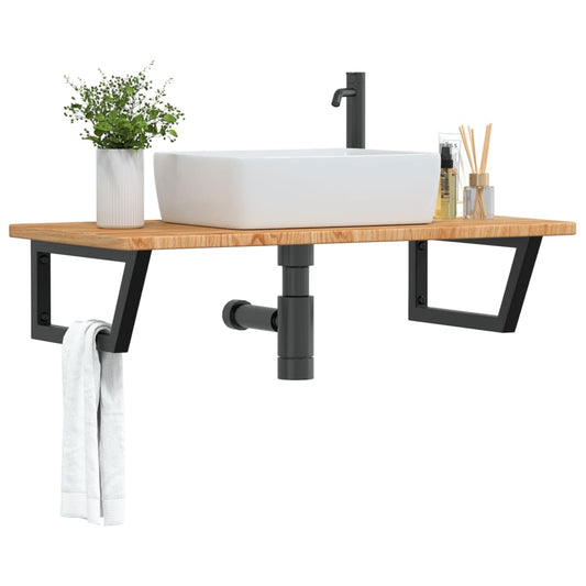 Basin Shelf Wall Mounted Steel and Solid Wood Oak