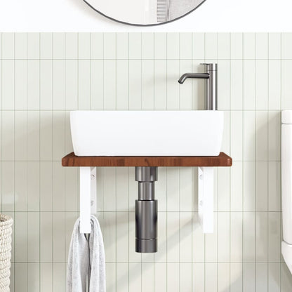 Basin Shelf Wall Mounted Steel and Solid Wood Oak