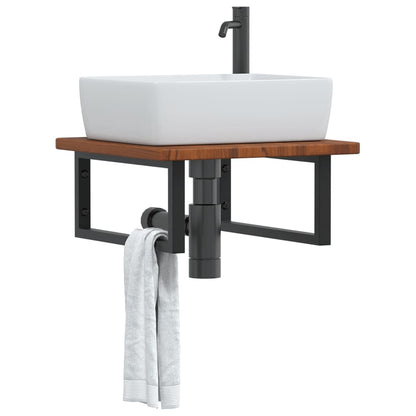Basin Shelf Wall Mounted Steel and Solid Wood Oak