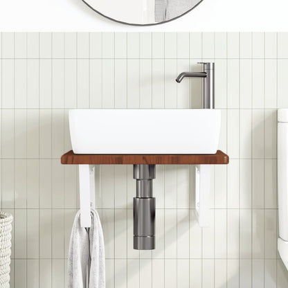 Basin Shelf Wall Mounted Steel and Solid Wood Oak