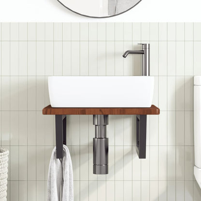 Basin Shelf Wall Mounted Steel and Solid Wood Oak