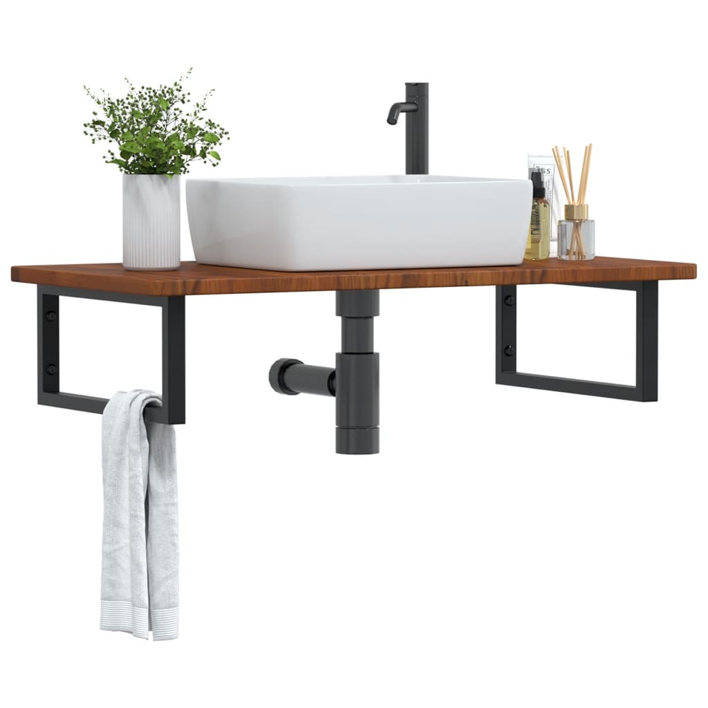 Basin Shelf Wall Mounted Steel and Solid Wood Oak