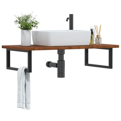 Basin Shelf Wall Mounted Steel and Solid Wood Oak