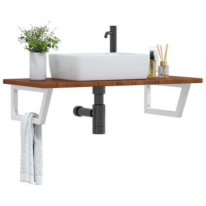 Basin Shelf Wall Mounted Steel and Solid Wood Oak