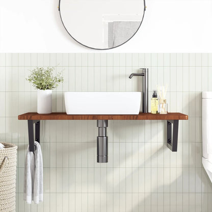 Basin Shelf Wall Mounted Steel and Solid Wood Oak