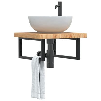 Basin Shelf Wall Mounted Steel and Solid Wood Oak