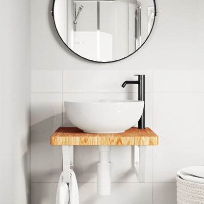 Basin Shelf Wall Mounted Steel and Solid Wood Oak