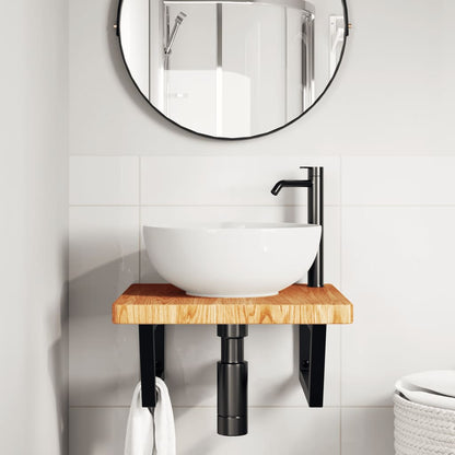 Basin Shelf Wall Mounted Steel and Solid Wood Oak