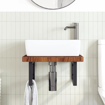 Basin Shelf Wall Mounted Steel and Solid Wood Oak