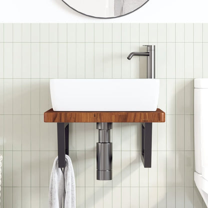 Basin Shelf Wall Mounted Steel and Solid Wood Oak