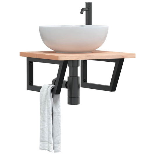 Basin Shelf Wall Mounted Steel and Solid Wood Beech