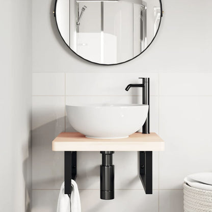 Basin Shelf Wall Mounted Steel and Solid Wood Beech