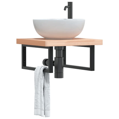 Basin Shelf Wall Mounted Steel and Solid Wood Beech
