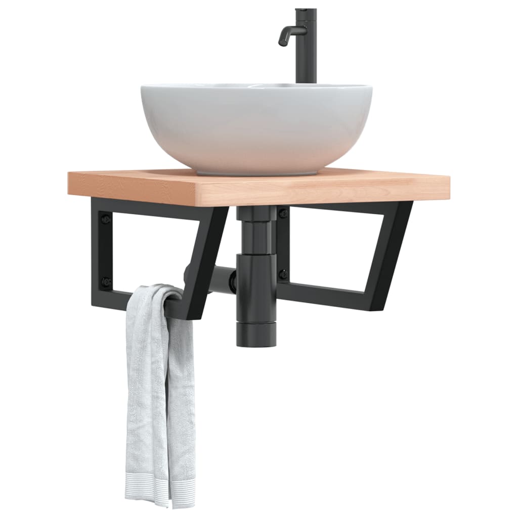 Basin Shelf Wall Mounted Steel and Solid Wood Beech