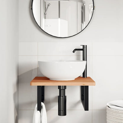 Basin Shelf Wall Mounted Steel and Solid Wood Beech