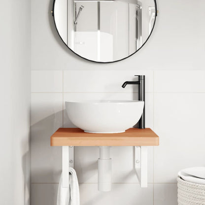 Basin Shelf Wall Mounted Steel and Solid Wood Beech